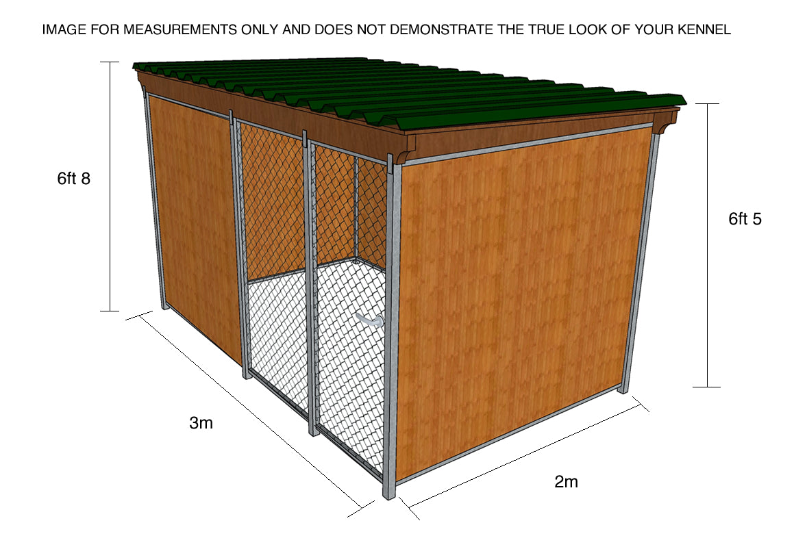 Complete Dog Kennel with Run - 3m x 2m x 1.84 Tall