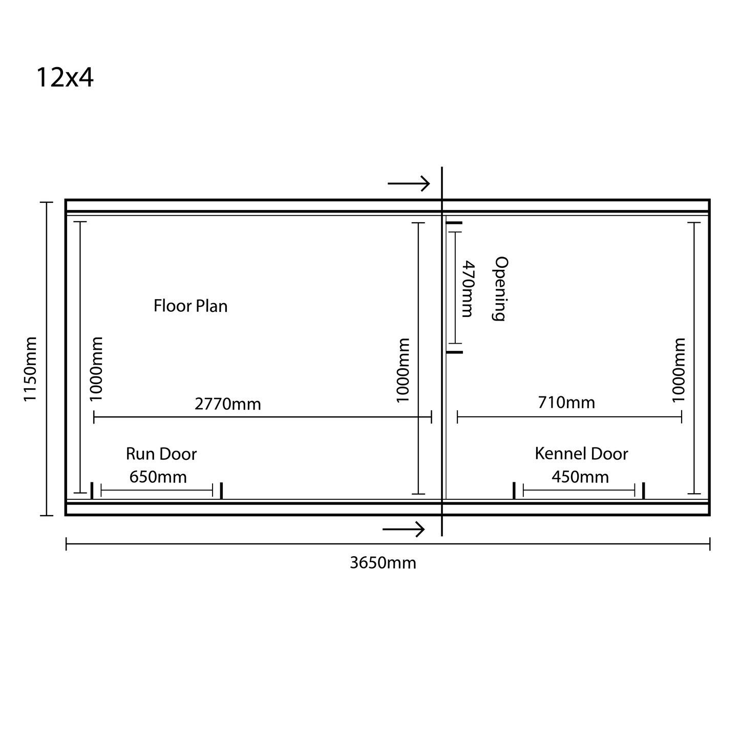 12ft X 4ft - Pent Roof - Dog Housing - Single Dog Kennel