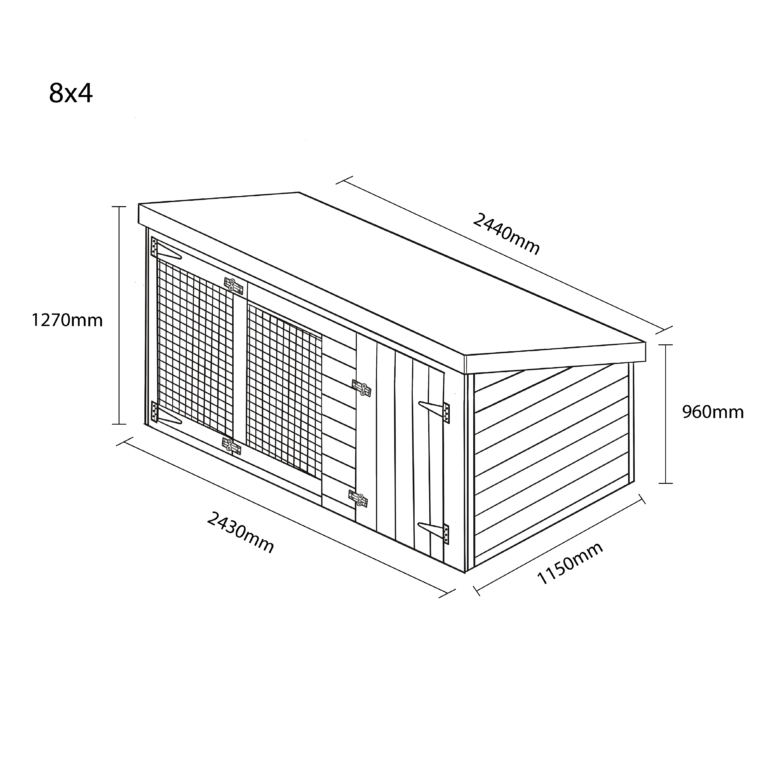 12ft X 4ft - Pent Roof - Dog Housing - Single Dog Kennel