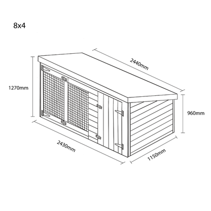 12ft X 4ft - Pent Roof - Dog Housing - Single Dog Kennel